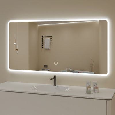 Modern Home Decor Half Moon Rectangle Shape Led Light Smart Mirror Touch Sensor Switch Wall Bathroom Mirror